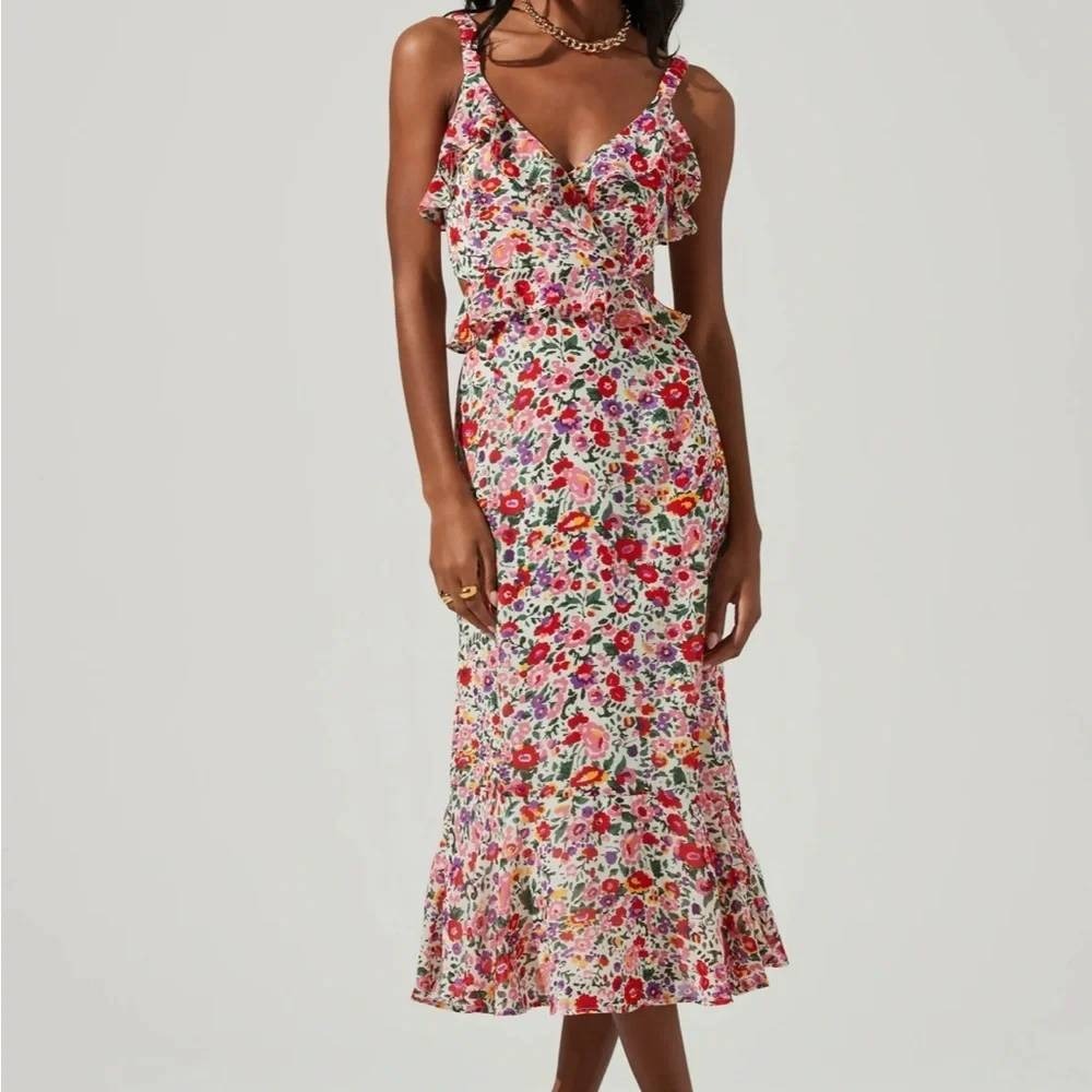 ASTR the Label Wildflower Midi Dress Small Pink Red Floral